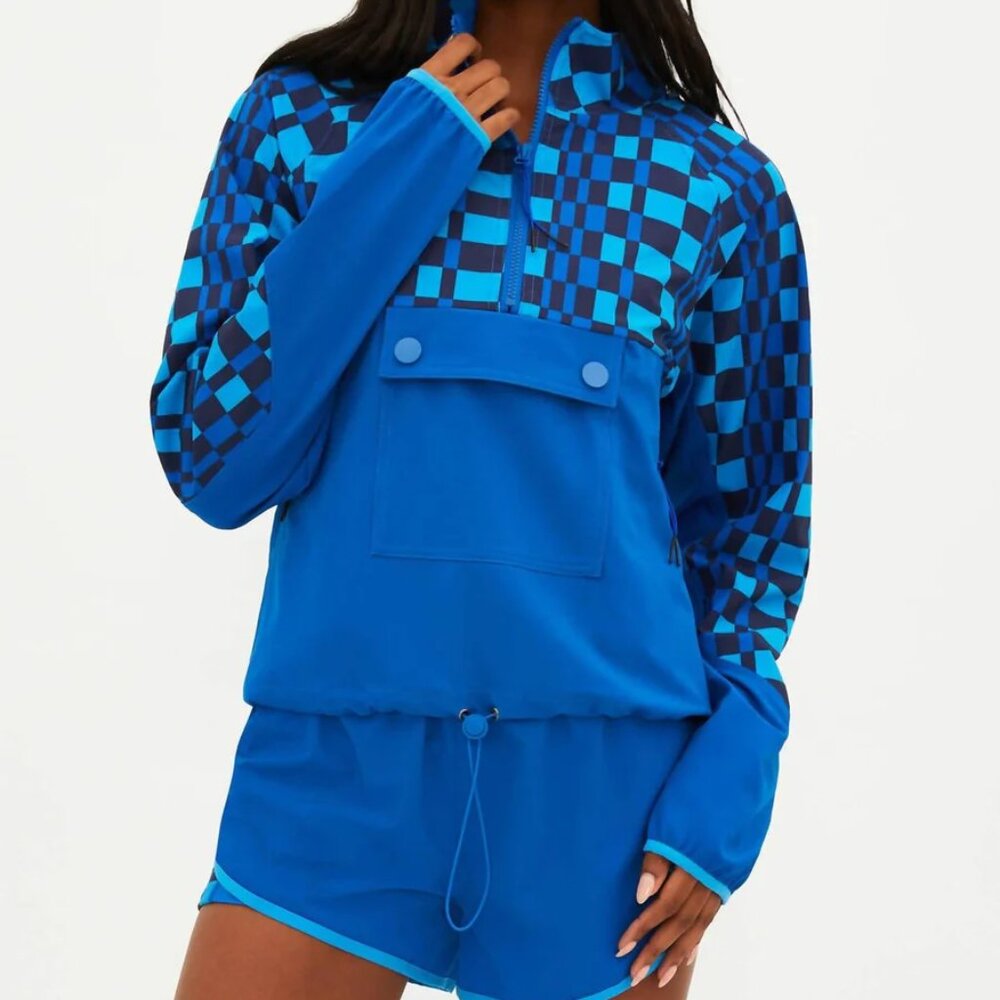Beach Riot Atticus Pullover Imperial Blue Check |  Windbreaker